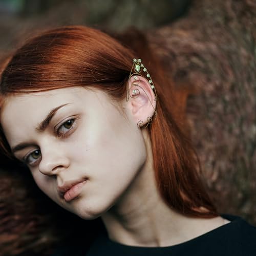 CoTera Fairy Elf Ear Cuff - Handmade Fairy Gold Ear Cuff Earrings Renaissance Costume Rhinestone Accessories for Cosplay2