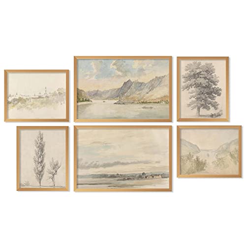 Ujoyful Vintage Neutral Landscape Artwork | Set of 6...