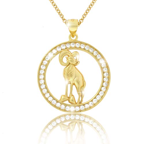 PAVELS Elegante Damen Halskette Sternzeichen WIDDER Kette 18 Karat Gold plattiert glänzende Zirkonia in AAA Qualität aus der Kollektion ECLIPSE inkl. Schmuckbox und Echtheits-Zertifikat