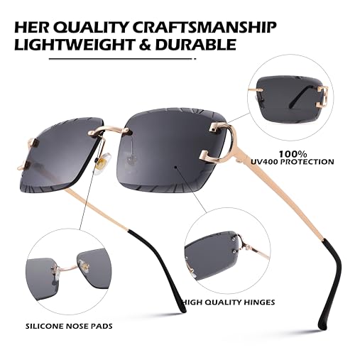Image of Hycredi Rimless Rectangle Sunglasses for Men /Women- Frameless Square Trendy Shade - Diamond Cutting Eyewear