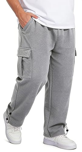 wulanhada Big and Tall Cargo Pants for Men Pants Stretch Casual Pants Multi Pockets Sweatpants Outdoor Hiking Work Adjustable Ankle/Straight Cuffs Leg