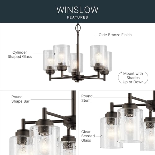 Kichler Winslow 19.75" Chandelier in Olde Bronze®, 5-Light Chandelier for Dining Room, Living Room, or Bedroom, Clear Seeded Glass, (19.75" W x 16" H), 44030OZ by Kichler - Image 4