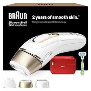 Braun IPL Silk·expert Pro 5 – IPL Geräte Haarentfernung, Dauerhafte und Schmerzfreie Haarentfernung für Zuhause – inkl. Etui, Venus Rasierer, 3 Aufsätze, Designed In Germany – PL5262, Weiß/Gold