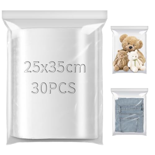 TXXATX 25x35cm Druckverschlussbeutel 30 Stück Plastiktüten Wiederverschließbare Beutel Plastikbeutel Verschließbar Groß Zip Tüten Zipbeutel für Lebensmittel Kleidung Büromaterialien Sammlerstücke