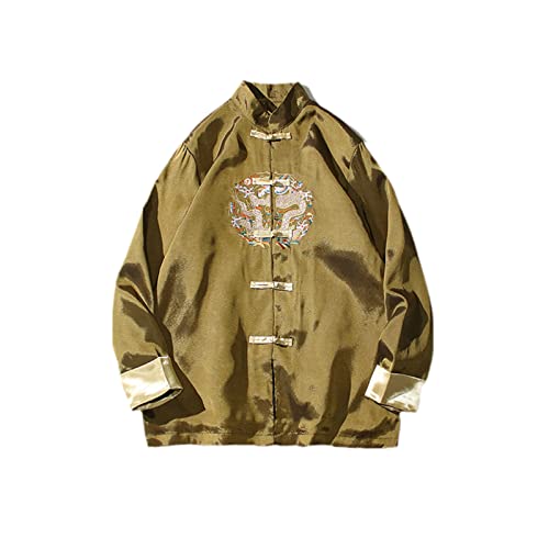 Listado y reviews de Chaqueta americana amarilla los preferidos por los clientes. 30 Chaqueta de seda de hielo con cuello alto para hombre con bordado de dragón, Amarillo, Small