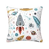Kfjghhl Fundas de almohada decorativas de cohetes de dibujos animados, funda de almohada cuadrada suave para sofá de granja