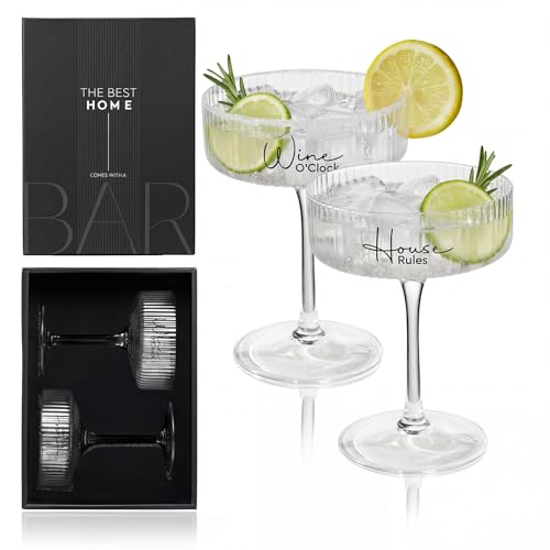 Image of AW BRIDAL 8.5oz Ribbed Coupe Glasses Set of 2, Martini Champagne Glass