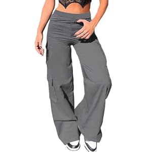 Nuofengkudu Cargohose Damen Weite Hosen Stretch High Waist Cargo Taschen Bootcut Schlaghose Damenhosen mit Gummizug Y2K Teenager Mädchen Arbeitshosen Outdoor