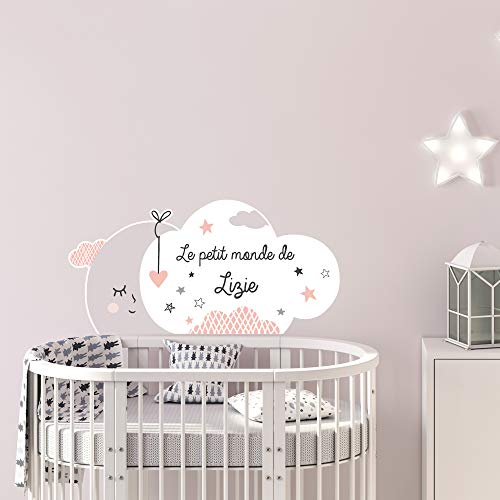 Sticker Tête de Lit Prénom Fille Nuage Rose - Adhésif Personnalisable - Autocollant Décoration Chambre Le Petit Monde De...