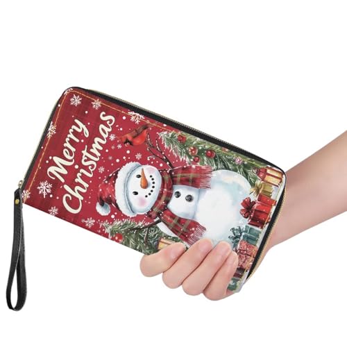Image of Bulopur Snowman Wallet for Women Zip Around Clutch Purse PU Leather Waterproof Travel Wallet Passport Holder Ladies Handbags Merry Christmas Gifts