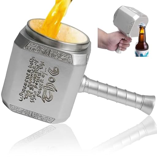 Taza Personalizada Acero inoxidable,Tazas de Cafe Thor,Martillo de Thor Taza,Jarra Cerveza,Regalos originales para hombres mujeres parejas para su aniversario de boda cumpleaños 450ml (Plata) | Ya disponible en tu tienda friki favorita! En mundofriki.es!