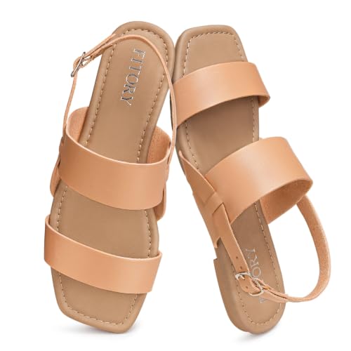 FITORY Flat Sandals for Women 2026 Comfortable Dressy Summer Beach Slides
