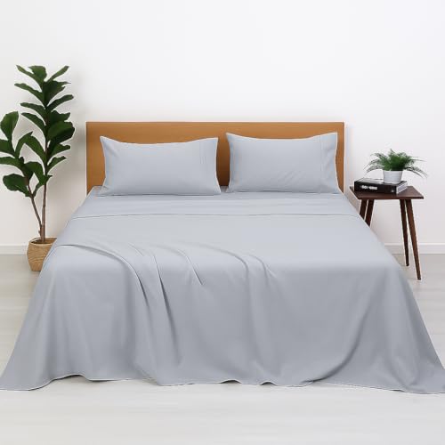 Image of Bedsheets for King - 108x108 Inch Bed - Microfiber Plain Light Grey Bed Sheet Include Pillow Cover, Ultra Soft | for Home, Hotel, Villa, Resort and Guest House