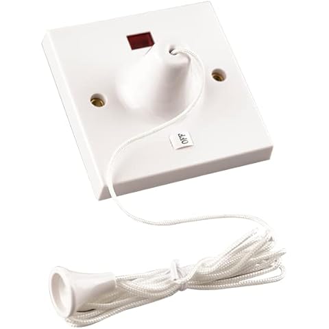 WK - White 45A Double Pole Shower Ceiling Pull Cord Switch with Mechanical & Neon Indicator Cover
