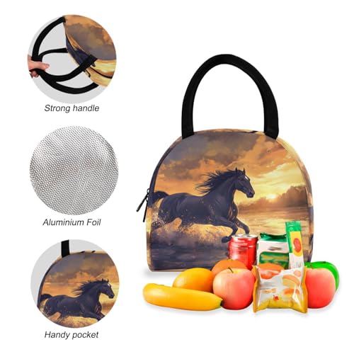 Horse in Lake Print Backpack Set with Lunch Bag, Large Capacity Travel Backpacks and Lunch Box Insulated for Commute Hiking Picnic4