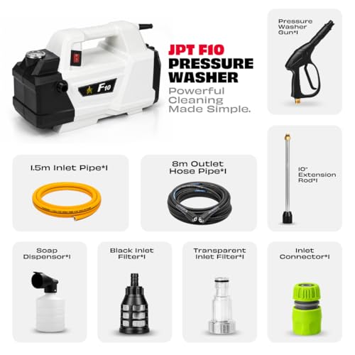 Image of JPT F10 Car Washer High Pressure Pump | 2400 Watt Powerful Motor | Pressure - 220 BAR | Flow Rate 10L /Min | Heavy Duty Deep-Cleaner Washing Machine for Cars, Bikes, Floor & Home | 100% Copper Winding