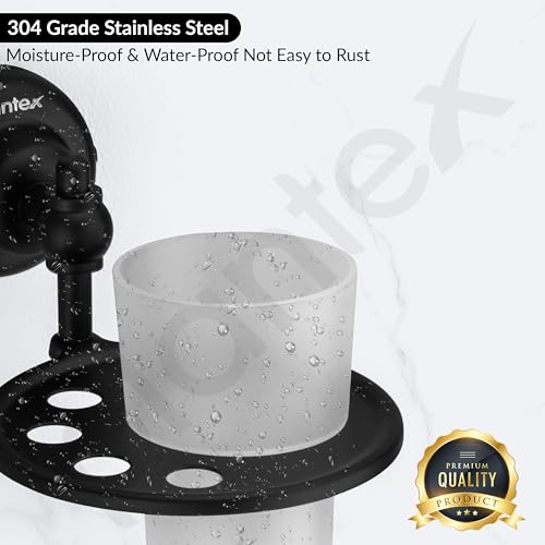Image of Plantex 304 Grade Stainless Steel Tumbler Holder /ABS Tooth Brush Stand /Bathroom Accessories - Skyllo (Black)