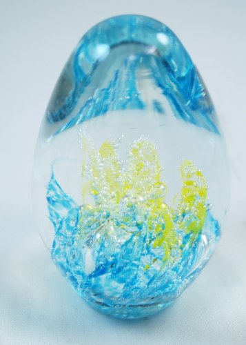 Tripact Inc M Design Art Handcraft Bubbling Blue and Yellow Coral in Egg Paperweight PW-633 [Kitchen]