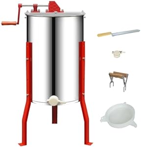 2/4 Frames Manual Honey Extractor Kit Include Frame Grip, Uncapping Knife and Double Sieve for Beekeeping Starter Harvest Honey