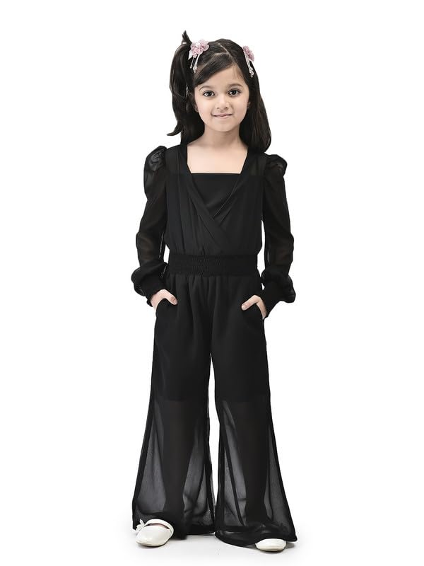 Girls Black Solid Stylish jumpsuit-image-13