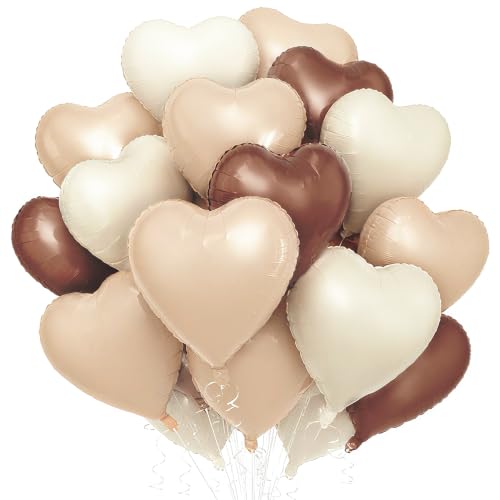 TONIFUL 30 Pcs Brown Cream Heart Foil Balloons