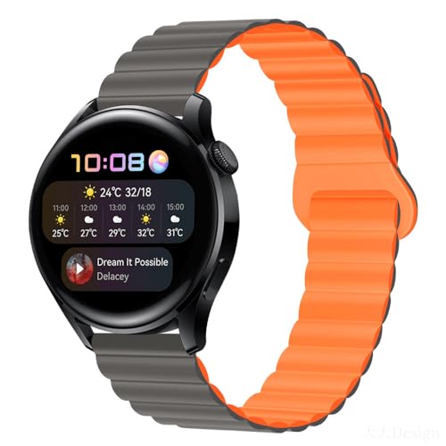 22mm Cinturino Magnetico Compatibile con Garmin Forerunner 3 Sportivo Magnetiche silicone Morbido e Traspirante-Grigio+Arancione