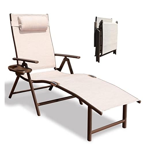 GOLDSUN Aluminum Outdoor Folding Reclining Adjustable Chaise Lounge