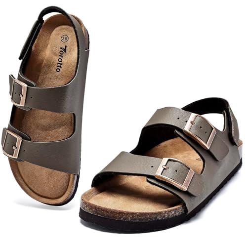 Image of Torotto Toddler Kids Sandals Boys Girls Cork Footbed Sandals with Adjustable Buckle Casual Slides Open Toes Flat