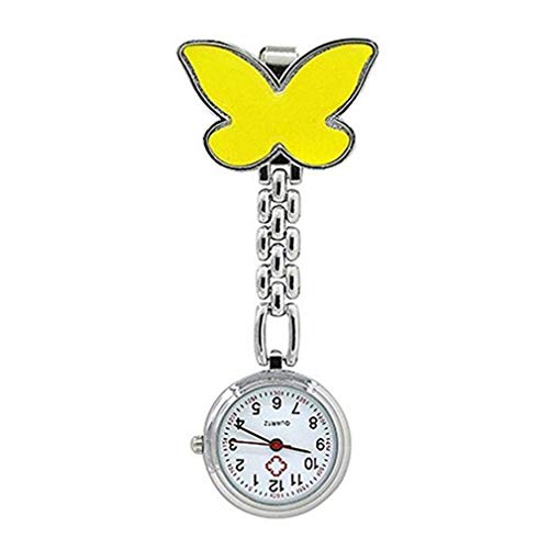 BelongsU Femmes Papillon Montre Infirmière Clip-sur Montre d'allaitement Pendaison Montre à Revers Tunique FOB Montre de Poche à Quartz pour Médecins Hospitaliers Infirmière Montre, Jaune Cover