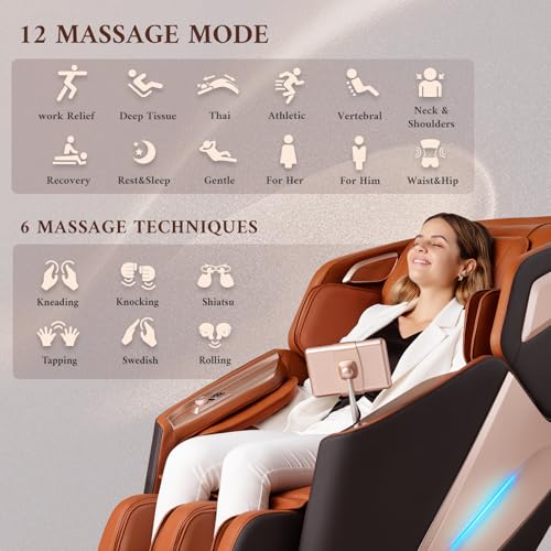 Image of 4D Massage Chair, Full Body Massage Chair, Zero Gravity Recliner w / Intelligent Voice Control, 53.14 inch SL Track, Electric Calfrest Extension, 12 Auto Modes, USB Type-C, Bluetooth Speaker, TFT Screen