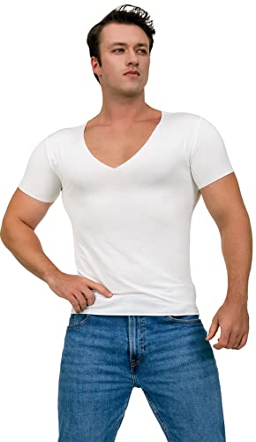 Deep V Neck Undershirts for Men-Sweatproof White V-Neck Short Sleeve Mens Tshirt-Men's Size to XL XXL Tall Big 3xlt