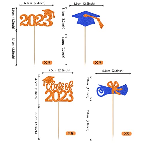 Rsstarxi 36 Pack Class Of 2023 Graduation Cupcake Toppers Glitter 2023 Graduation Cap Diploma Cupcake Picks 2023 Graduation Mini Cake Decorations For 2023 Graduation Party Supplies Orange Blue #TOP1