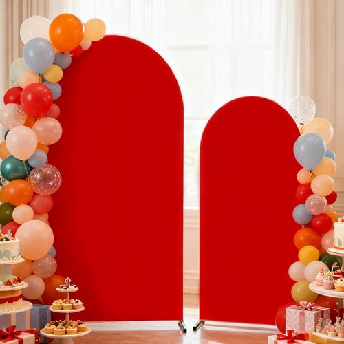 Red Arch Backdrop Cover 6FT+7.2FT Arch Covers Stretchy Backdrop Spandex Draped Arch Backdrop Cover for Christmas Halloween Birthday Baby Shower Bridal Shower Home Decoration(Only Cover) - image 1