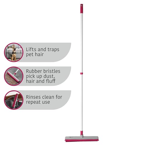 Kleeneze 2-in-1 Gummibesen, Mehrzweck Gummiborsten und Bodenabzieher, Ausziehbarer Griff bis zu 1,2m, fängt Tierhaare auf, kompakte tragbare Reinigungsbürste, kratzfrei, Innen- Außenbereich