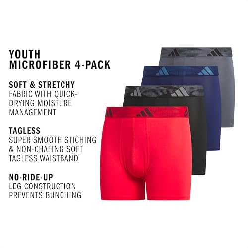 adidas Boys Performance Microfiber Boxer Briefs (4-Pack or 3-Pack) Kids Graphic Underwear, Pure Ruby Red/Black/Dark Blue, XL — view 3