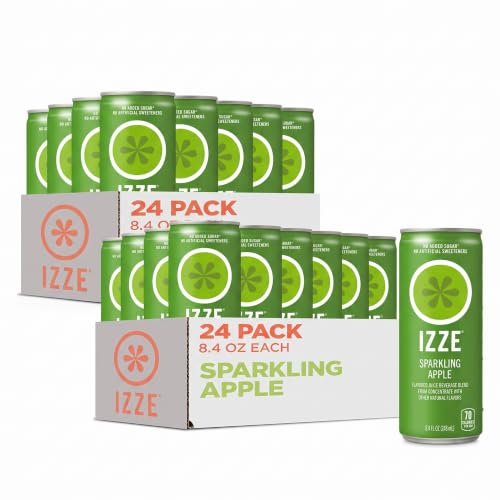 IZZE Sparkling Water Juice Beverage Blend, Apple, No Sugar Added, 8.4 FL OZ, 24 Cans (Pack of 2)