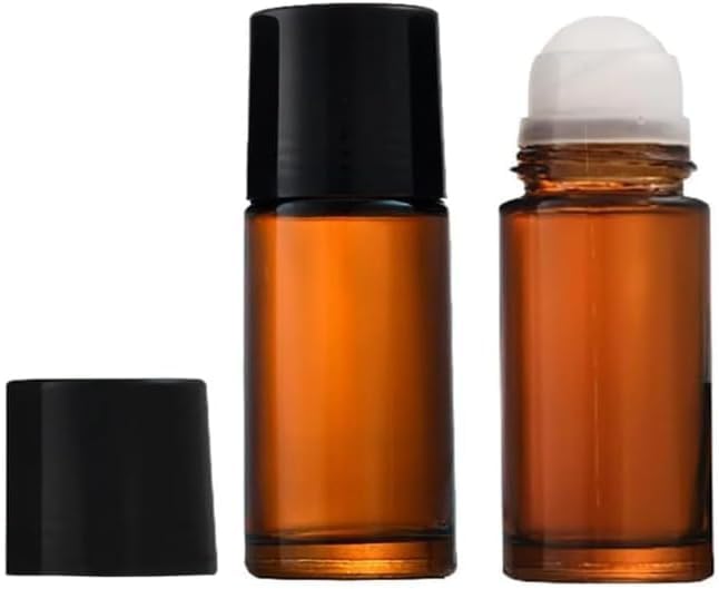 2Pcs 50ml Brown Glass Essential Oil Roller Bottles Refillable Roll on Empty Deodorant Bottle Containers Rollerball for Fragrance Roller Bottles Ball Applicator,Rollerball Bottle
