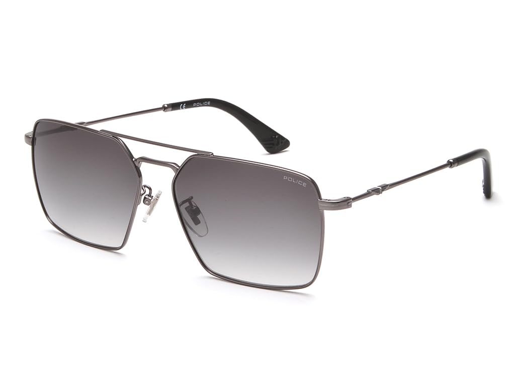 police sunglasses| 100% UV protected | Gradient | Full Rim | Square | Men | Large | Shiny Gun Alloy Metal Frame | Smoke Gradient CR39 Lens-picture-36