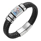 ALBERTBAND Pulseras personalizadas para hombres pulsera de cuero con nombre foto grabado regalos para hombres papá marido novio abuelo (Plata-3 Nombre)