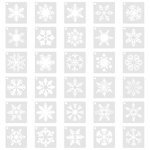 Jmkcoz 30 Pcs Christmas Snowflake Stencils Template Winter Snow Window Template Xmas Snowflake Stencils for Painting Drawing Spraying on Wood Glass Wall Door Card Snow Flake DIY Craft