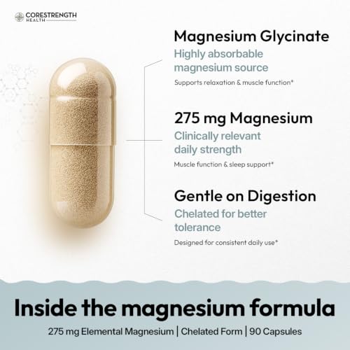 Image of Chelated Magnesium Glycinate Capsules, Magnesium Supplement - 90 Count | Supports calm Sleep, & Muscle Relaxation*, Higher Absorption, Vegan, Non-GMO, Made in USA, Third-Party Tested