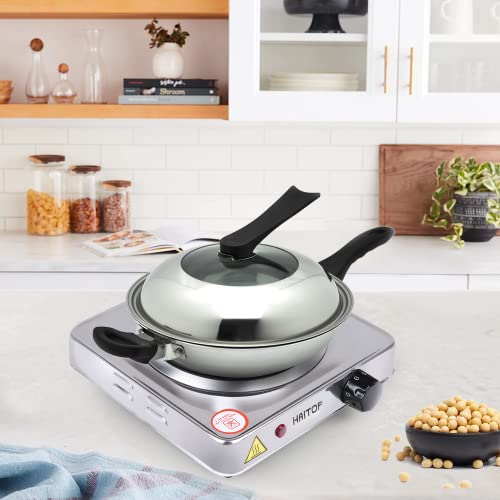 Haitop Countertop Burner Electric Single Burner Stainless Steel 1000 Watts Electric Hot Plate 6 Temperature Controls Power Indicator Lights Easy To Clean #TOP2