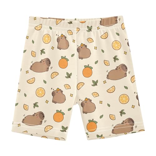 Capybara with Oranges Girls Shorts Elastic Waist Sports Shorts Girls Leggings Pants for 4-10 Years