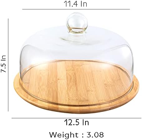 Miniatura 7 de Cubierta de vidrio resistente transparente y a prueba de polvo de 12.5 pulgadas con bandeja de bambú, tabla de queso, bandeja cubierta y bandeja