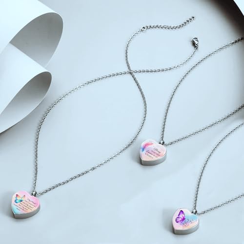 RIPFEVURN 3pcs Cremation Jewelry Heart Butterfly Urn Necklaces for Ashes for Women Stainless Steel Glass Urn Locket for Human Ashes Holder Memorial Keepsake Pendant4