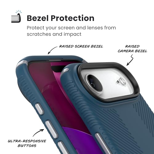 Image of Speck PRESIDIO2 Grip for iPhone 17 Air Case, MagSafe-Compatible, Slim Protective Case, DEEP SEA /Silver Metallic /Spell Blue