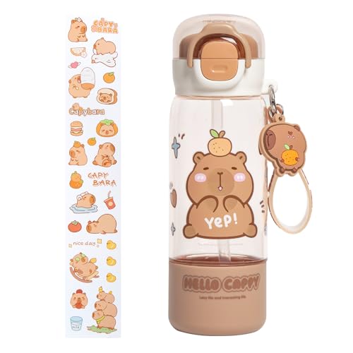 GMKD Kawaii Water Bottle Cute Capybara Water Bottle with Straw Tritan BPA Free Plastic Water Bottles for Boys Girls School Outdoor Travel Camping LeakProof 17 oz