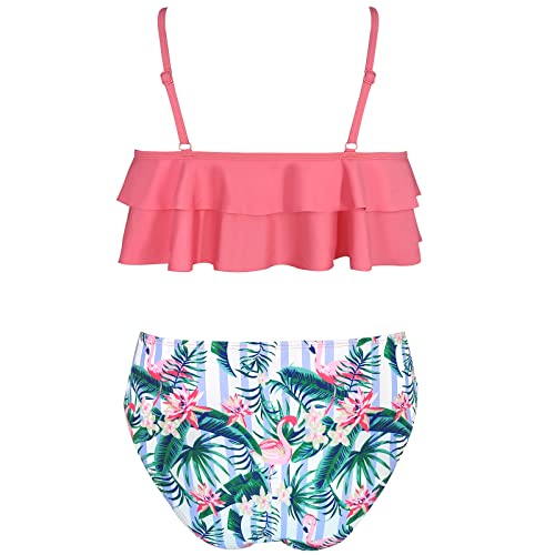 Image of SHEKINI Girls Floral Print Bathing Suits Ruffle Flounce Two Piece Swimsuits