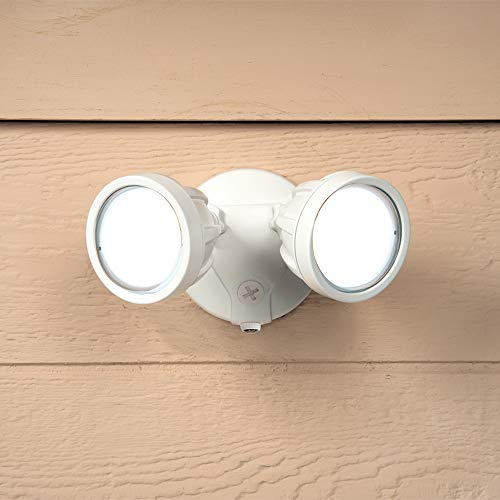 Halo White Outdoor Integrated Led Round Twin-Head Security Flood Light With Dusk To Dawn Photocell Sensor, 20" #TOP1