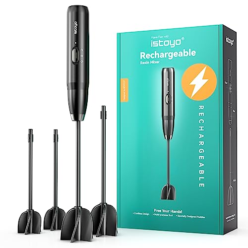 ISTOYO Rechargeable Resin Mixer, Epoxy Mixer for Saving Your Wrist, Epoxy Resin Mixer, Resin Stirrer for Resin Molds, Resin Supplies, Resin, Silicone Molds Mixing, DIY Crafts (Included 4 pcs Paddles)